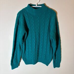 Vintage Carriage Court Teal Cable Knit Mock Neck Sweater Size Medium